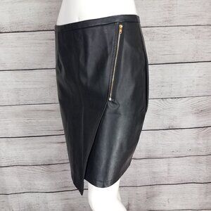 NEW Poppy Lux 8 Faux Leather Asymmetrical Skirt Black Exposed Front Zipper